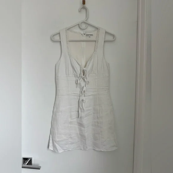 Reformation 2 Reia White Linen Mini Dress Lace Trim